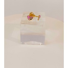 Παιδικά Σκουλαρίκια Χρυσά 9Κ καρφωτά - Καρδιά με ροζ σμάλτο και ματάκι (KID216)